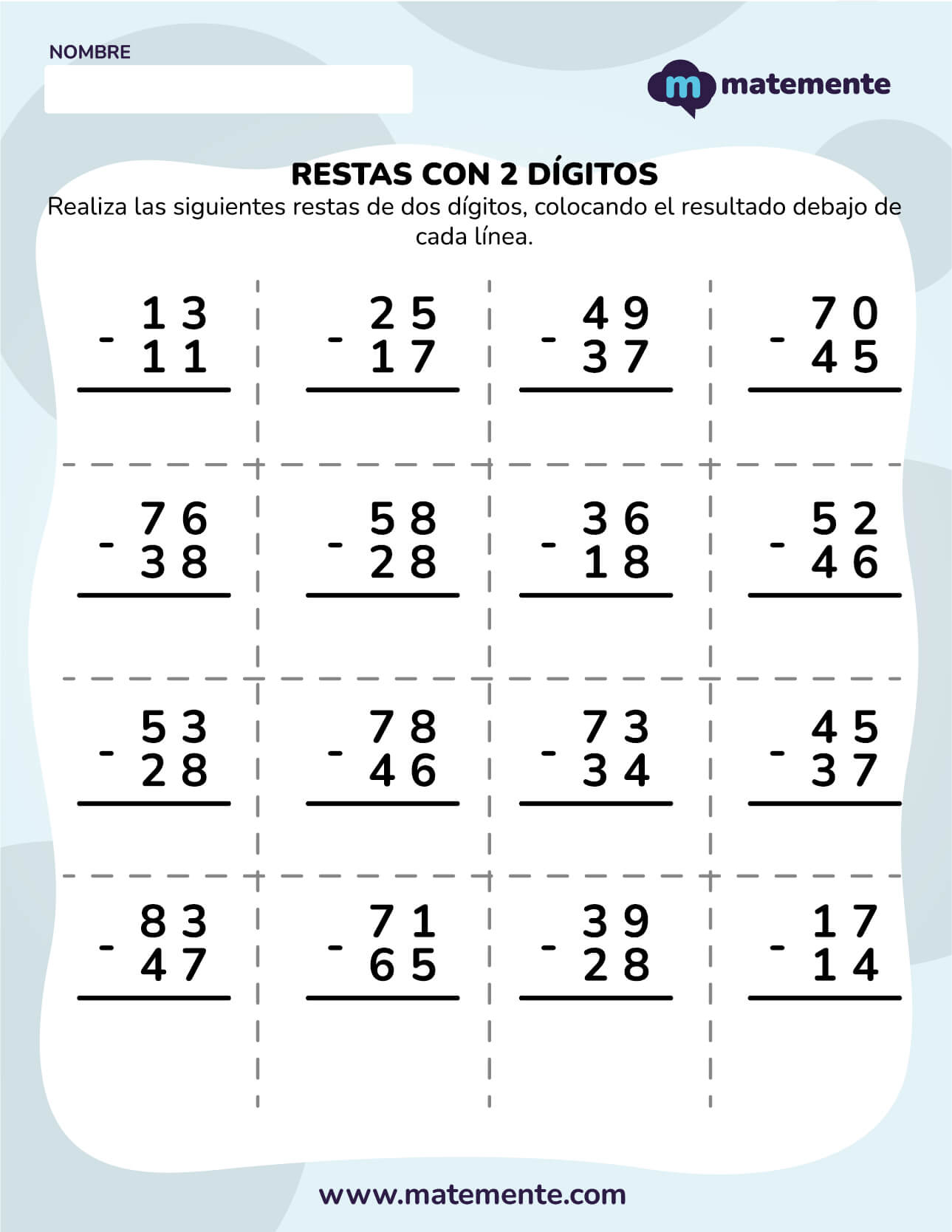 actividades de restas para primer grado dos dígitos 5