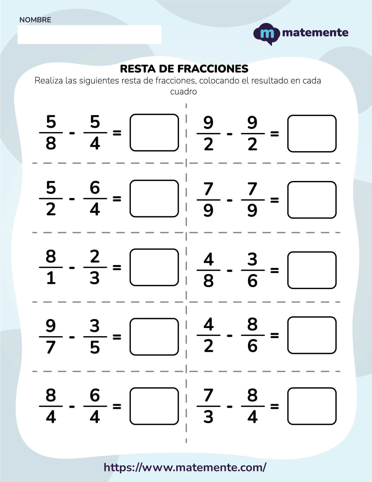 Ejercicios de resta de fracciones 5