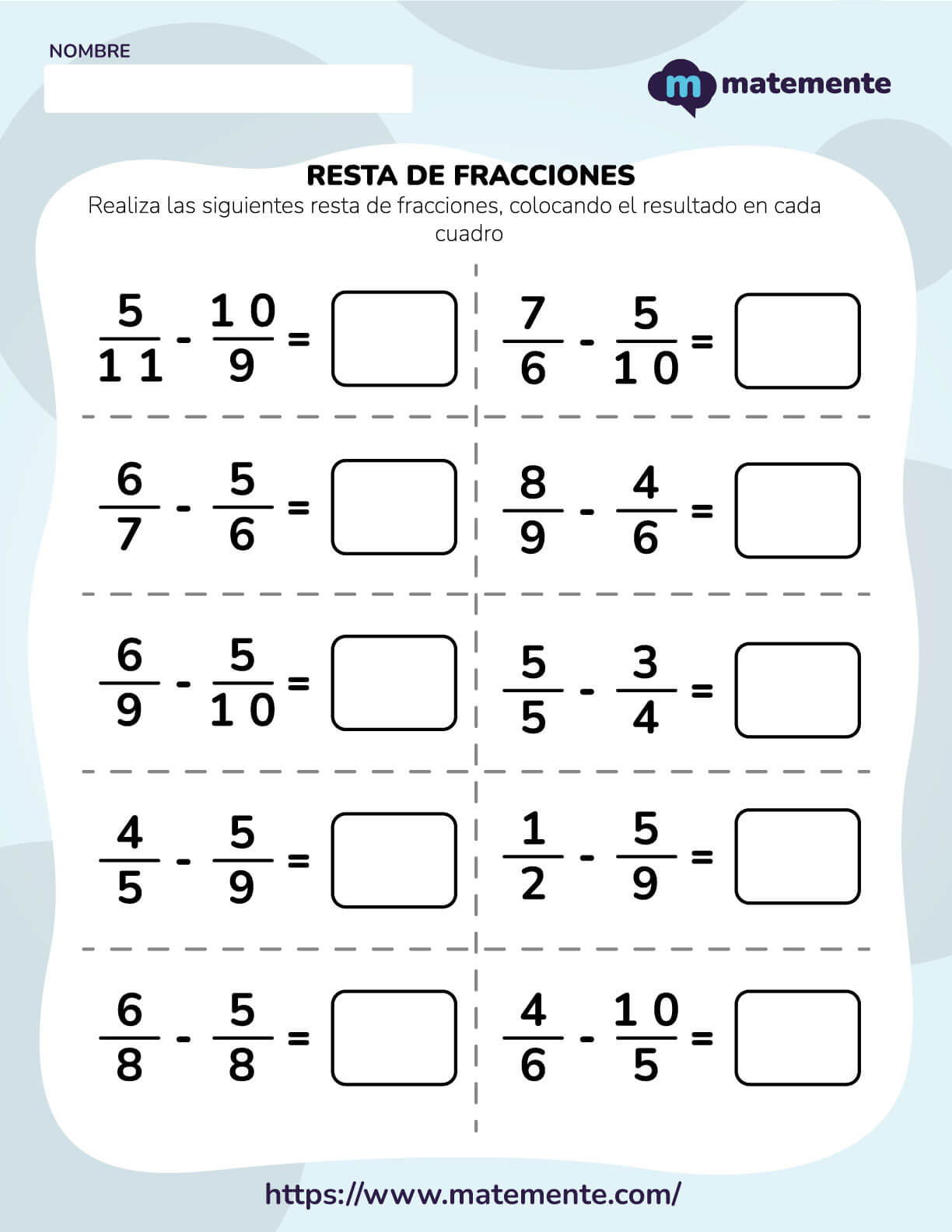 Ejercicios de resta de fracciones 8