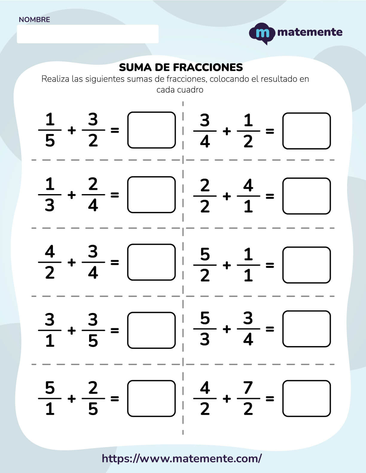 Ejercicios de suma de fracciones 1