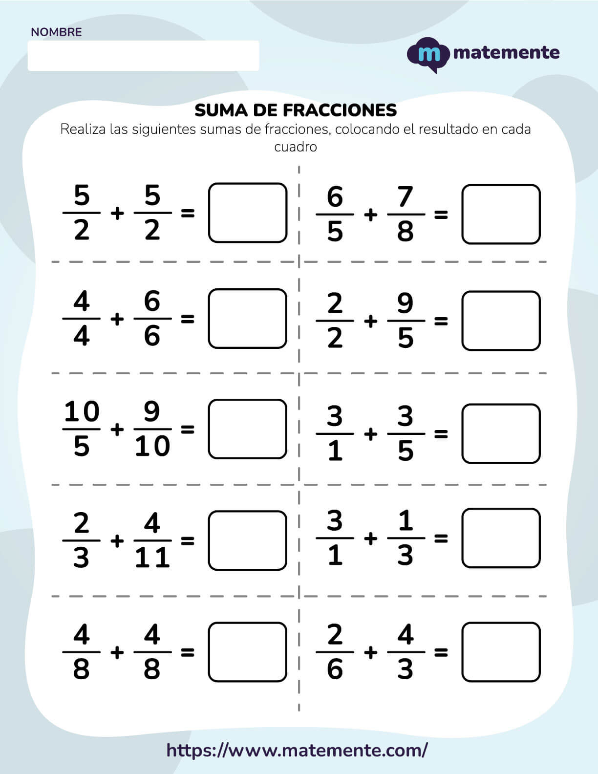 Ejercicios de suma de fracciones 3