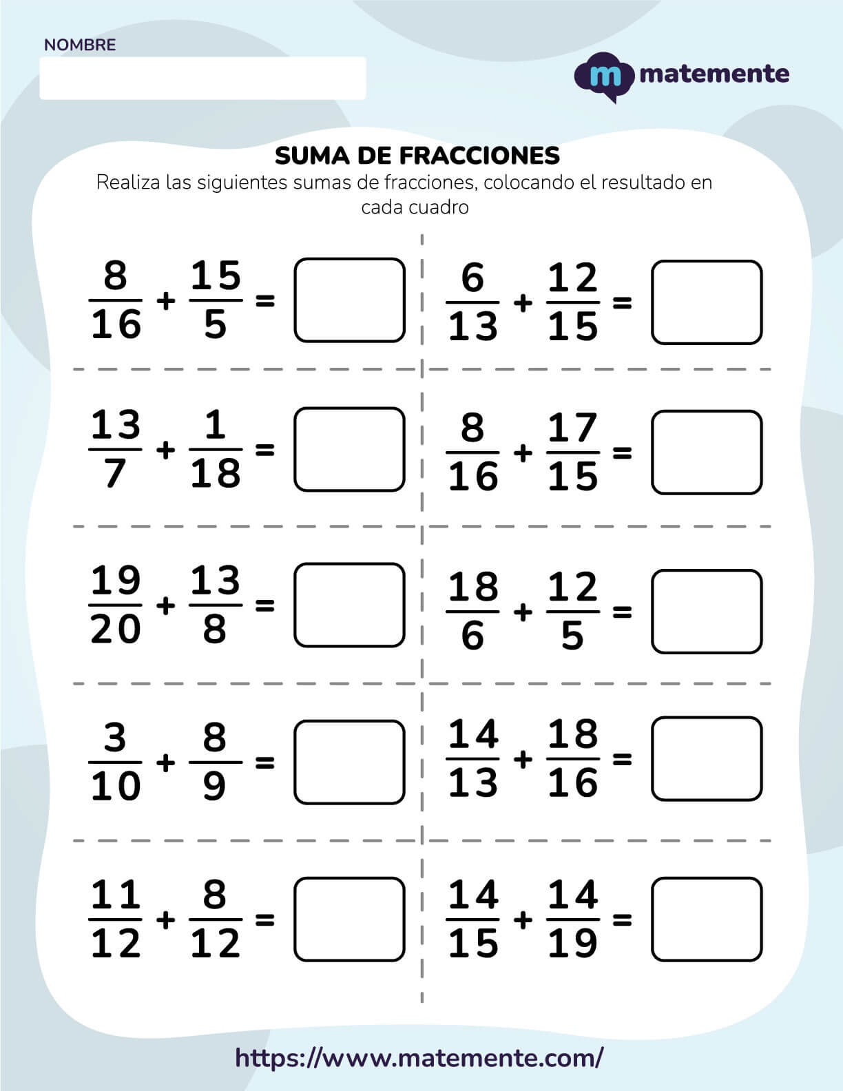 Ejercicios de suma de fracciones 5