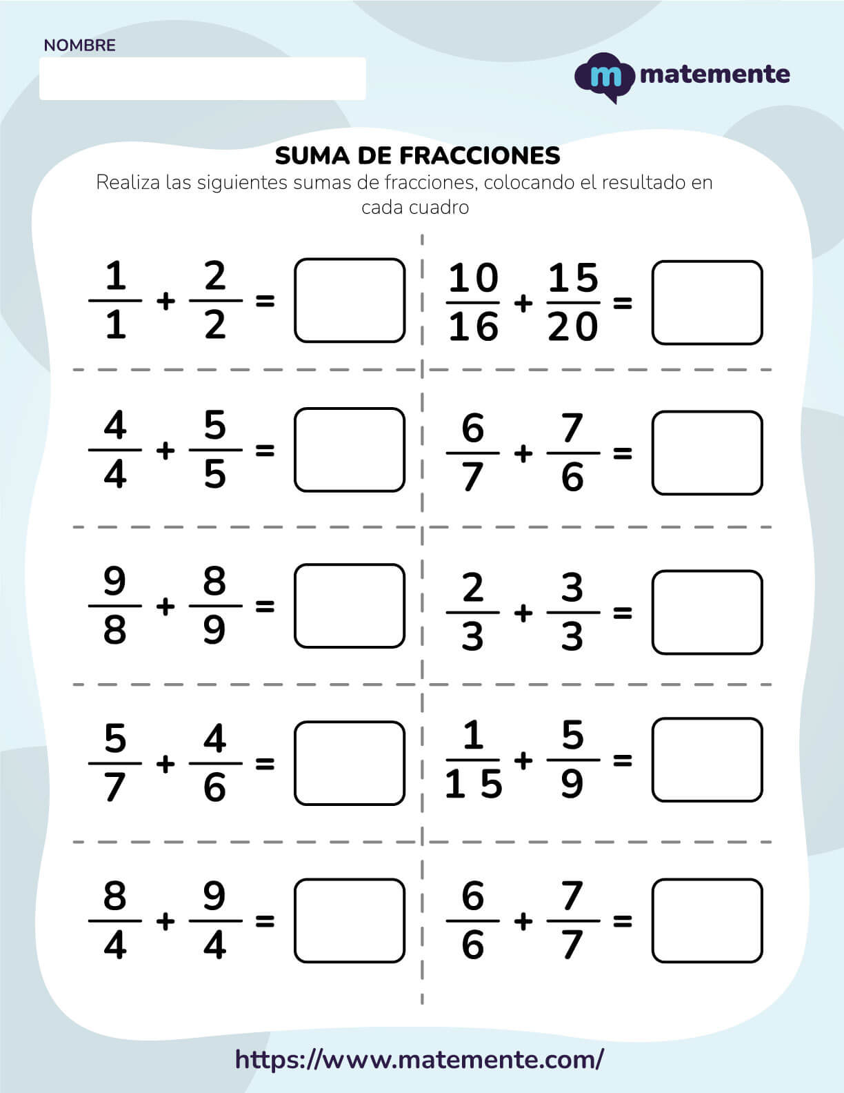 Ejercicios de suma de fracciones 7