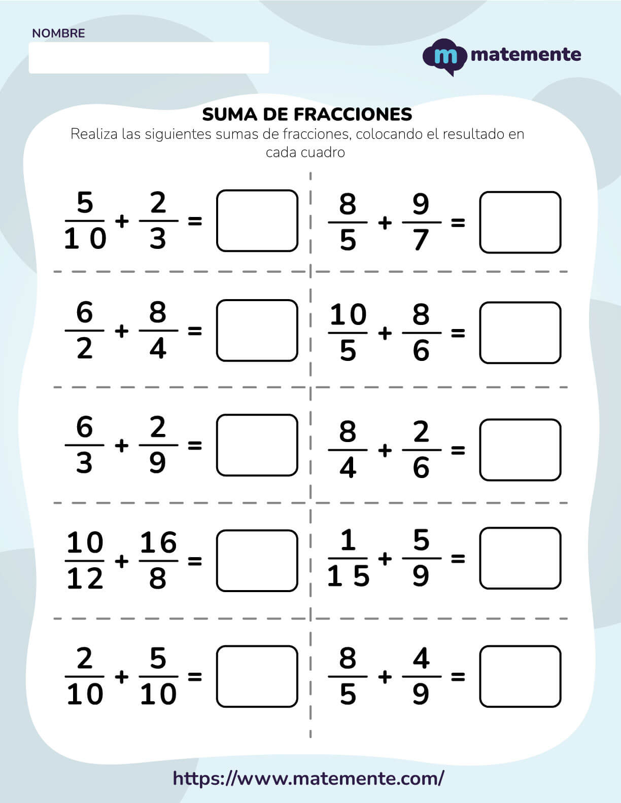 Ejercicios de suma de fracciones 8