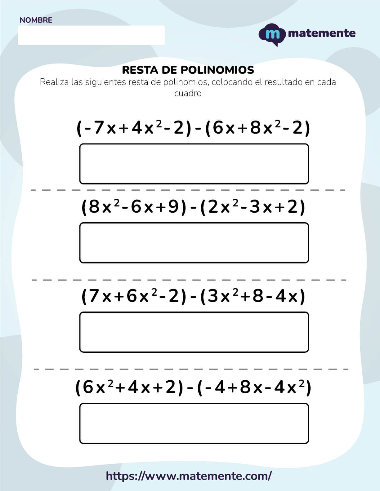 ejercicios de resta de polinomios 10