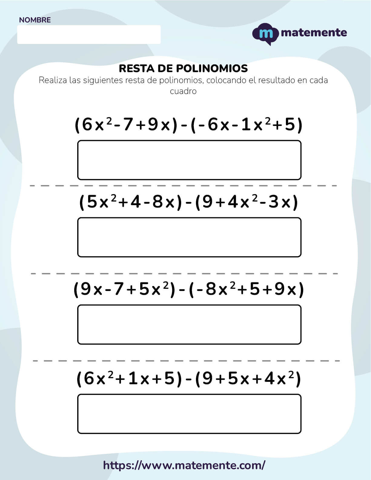 ejercicios de resta de polinomios 2