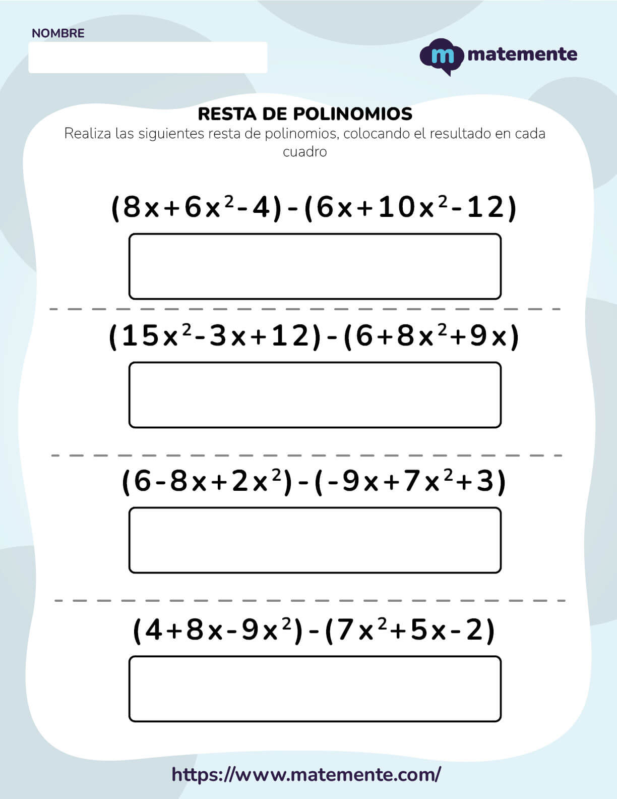 ejercicios de resta de polinomios 7