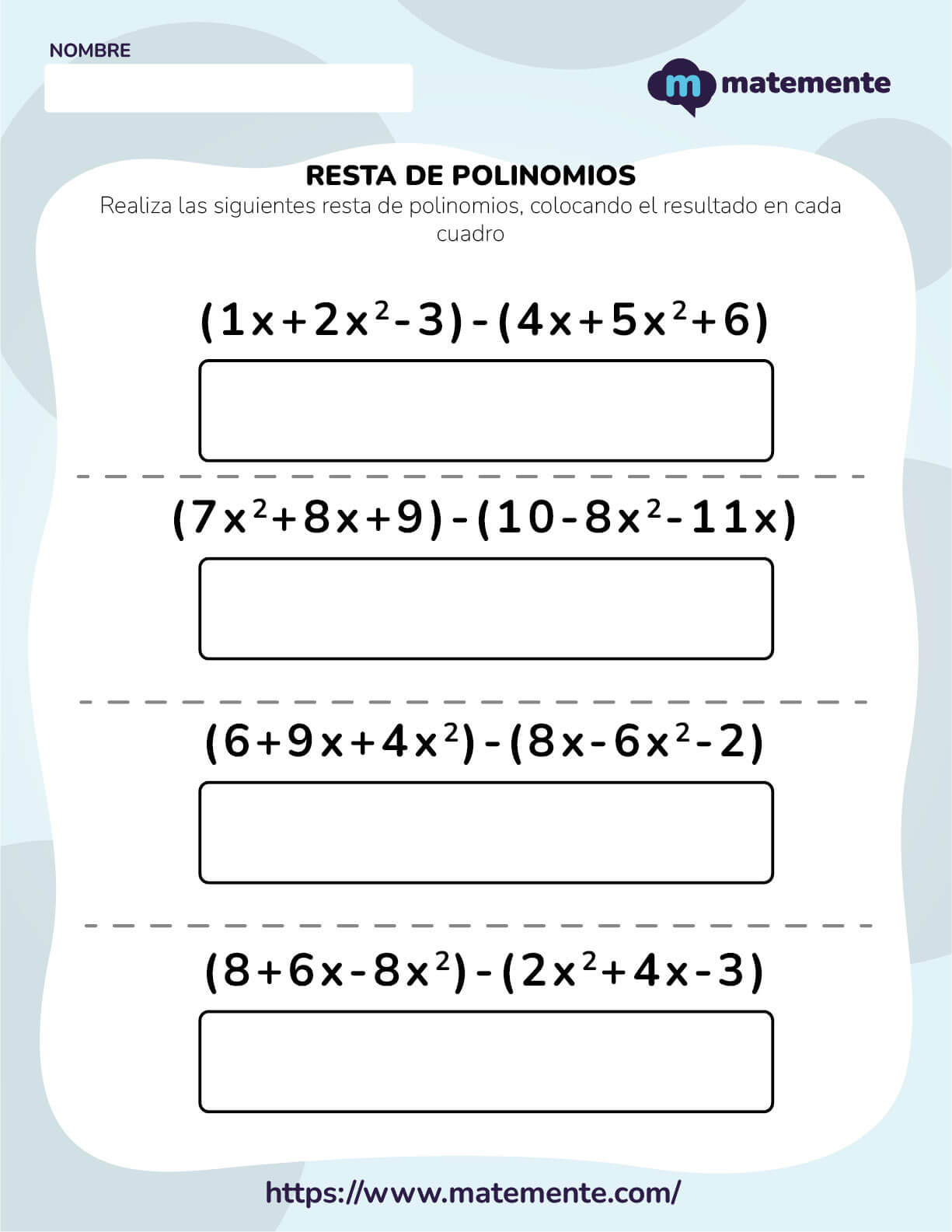 ejercicios de resta de polinomios 9