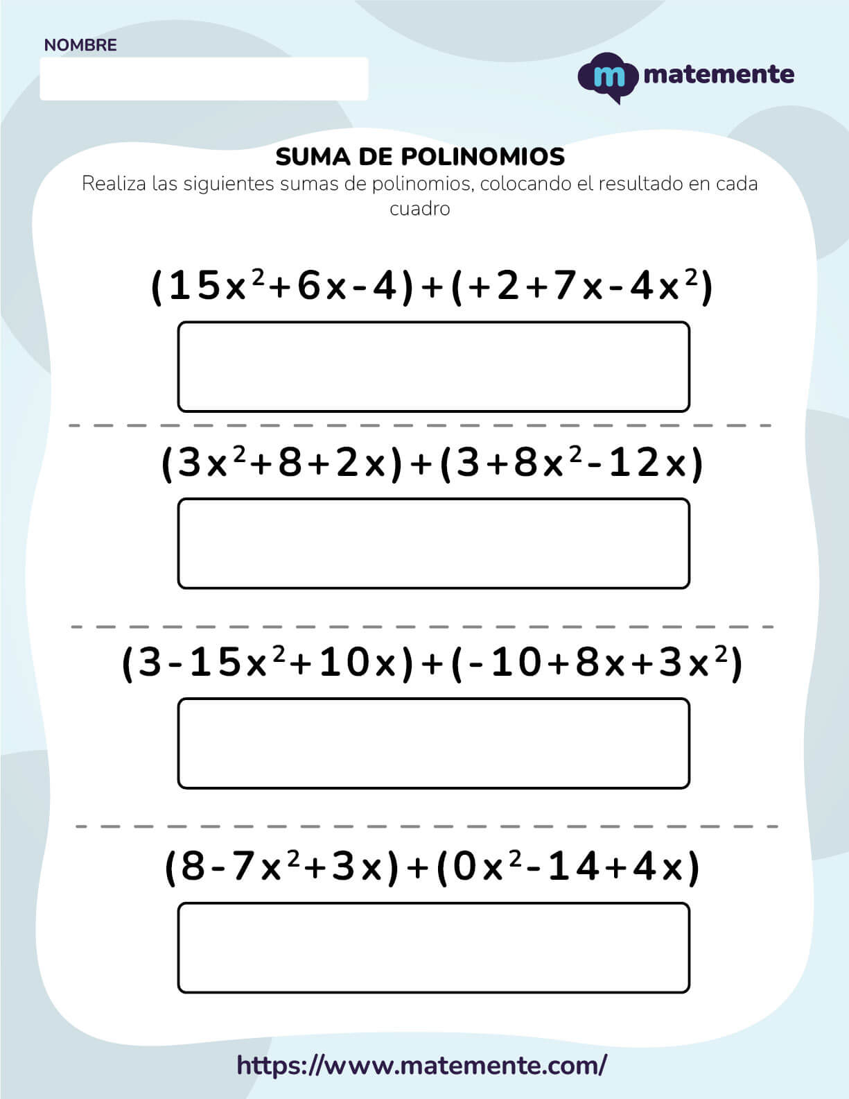 ejercicios de suma de polinomios 10