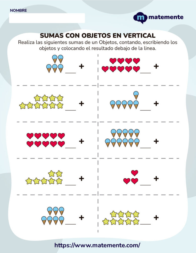 Ejercicios de suma de objetos en vertical