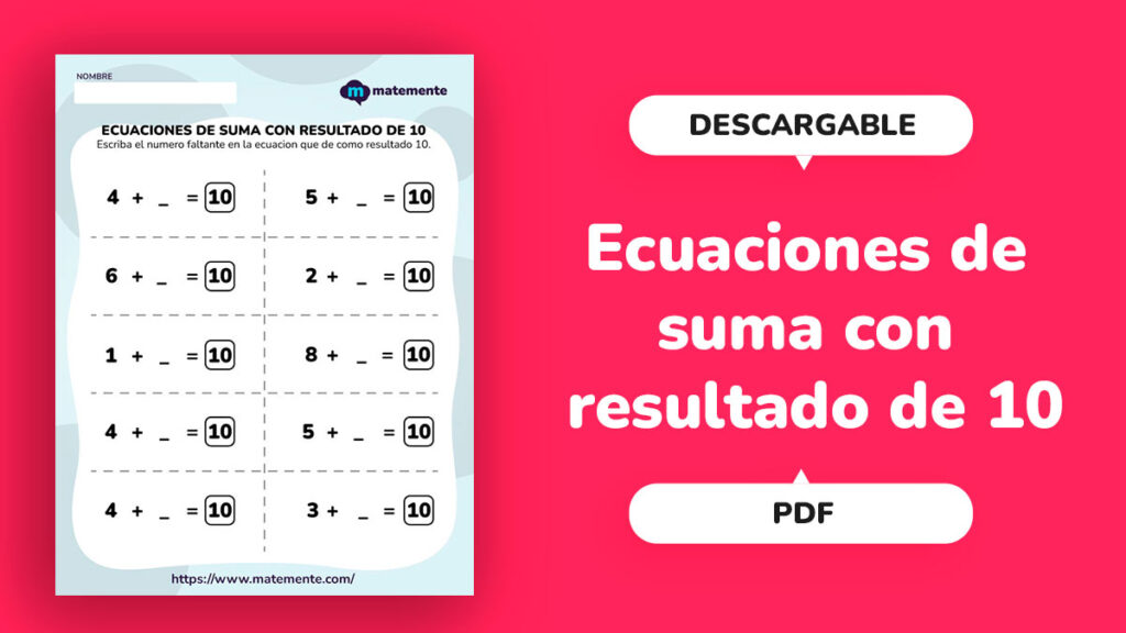 Ecuaciones de Suma con Resultado de 10 - portada