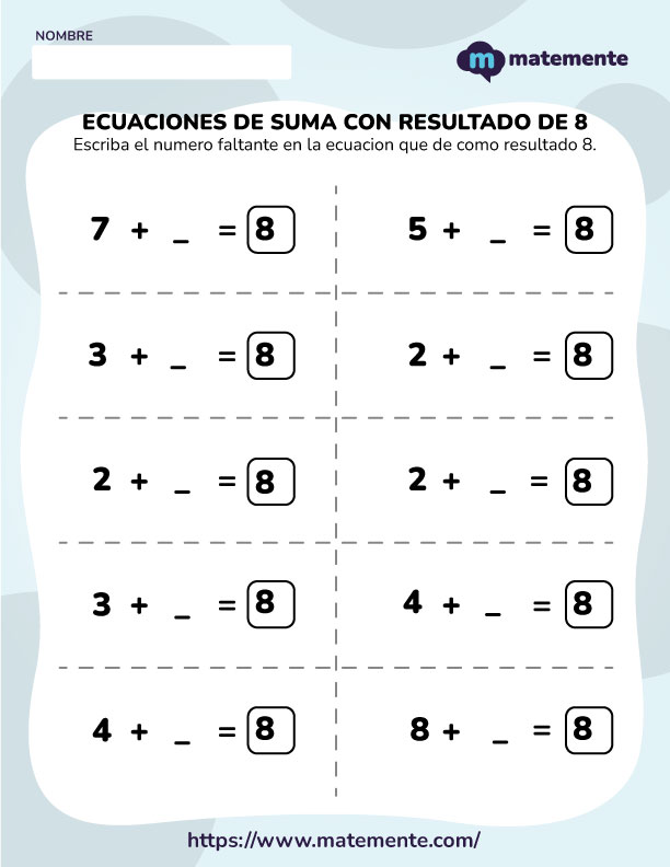 Ecuaciones de Suma con Resultado de 8 - 2