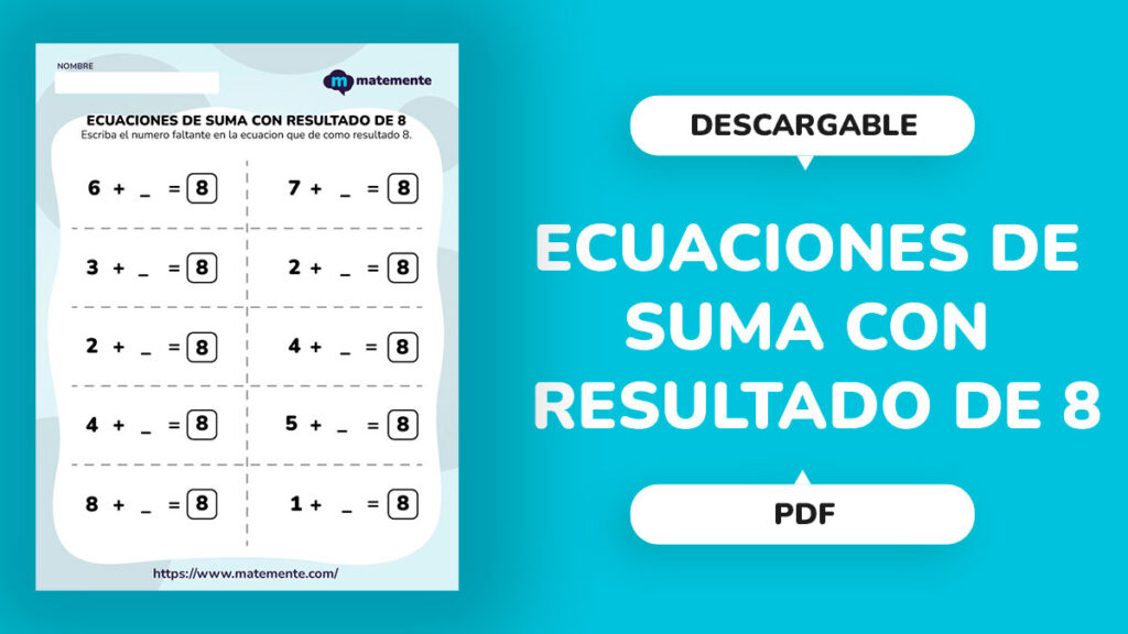 Ecuaciones de Suma con Resultado de 8 - portada