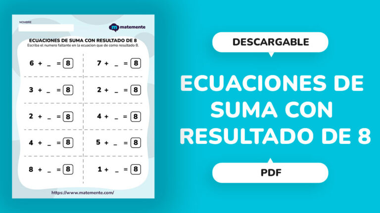 Ecuaciones de Suma con Resultado de 8 - portada