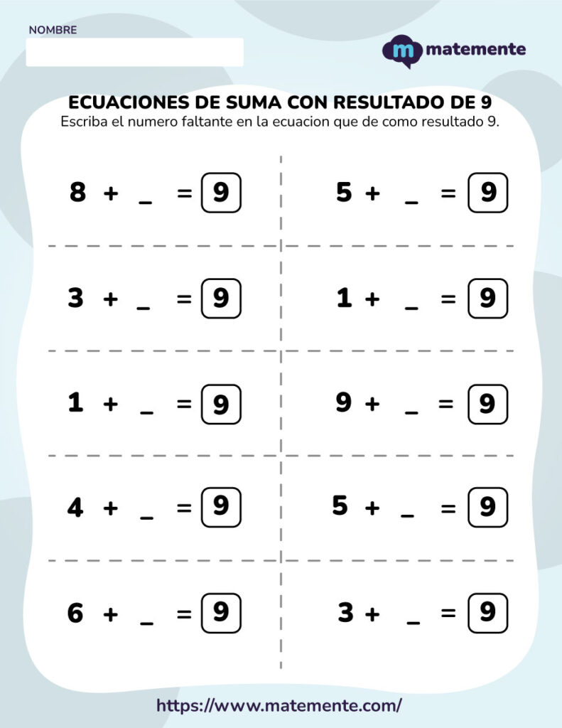 Ecuaciones de Suma con Resultado de 9