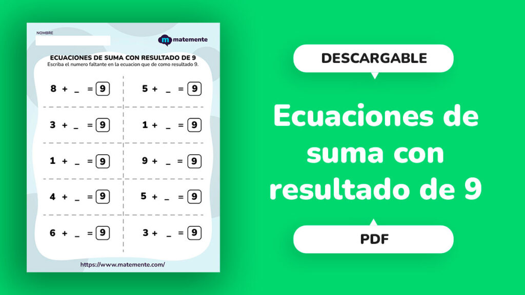 Ecuaciones de Suma con Resultado de 9 - portada