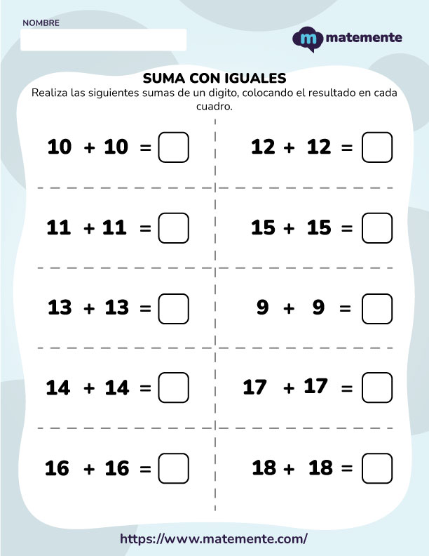 Ejercicios de suma con iguales - 2