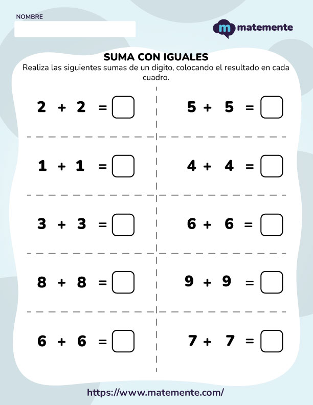 Ejercicios de suma con iguales