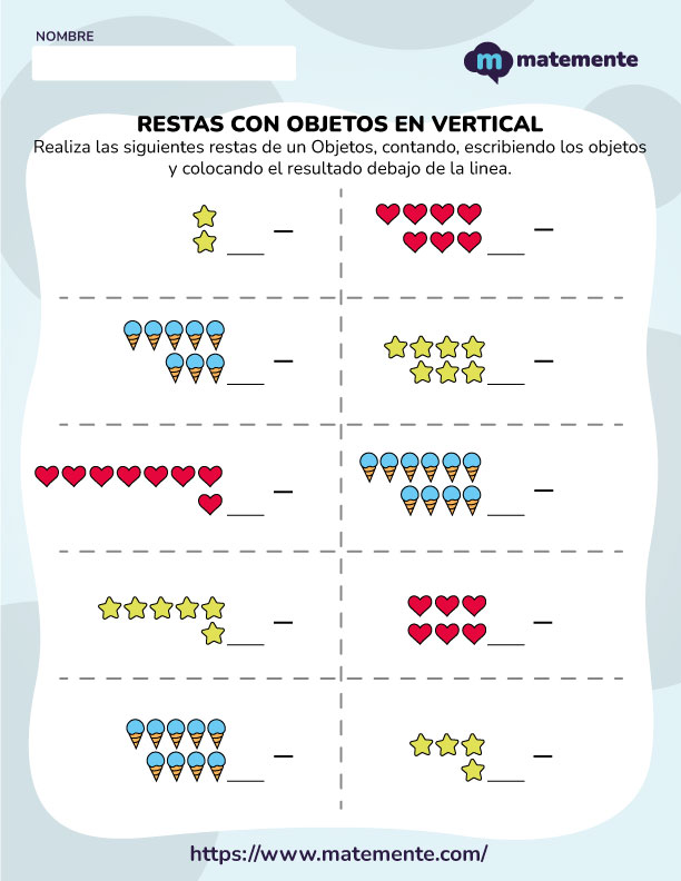 Ejercicios de resta con objetos en vertical - 3