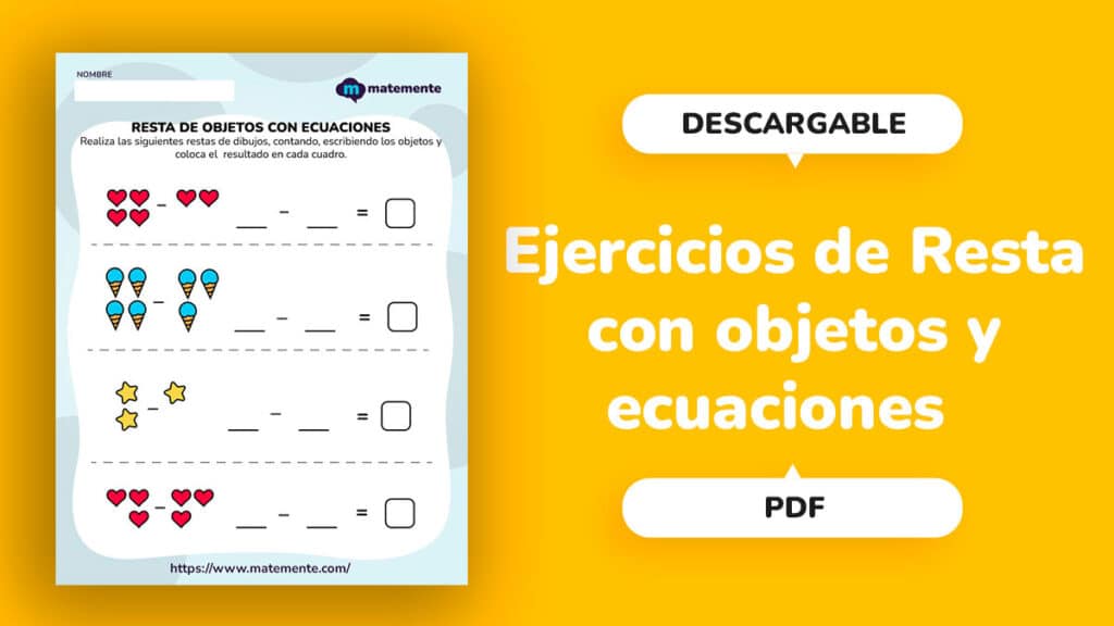 Ejercicios de Resta con objetos y ecuaciones - portada