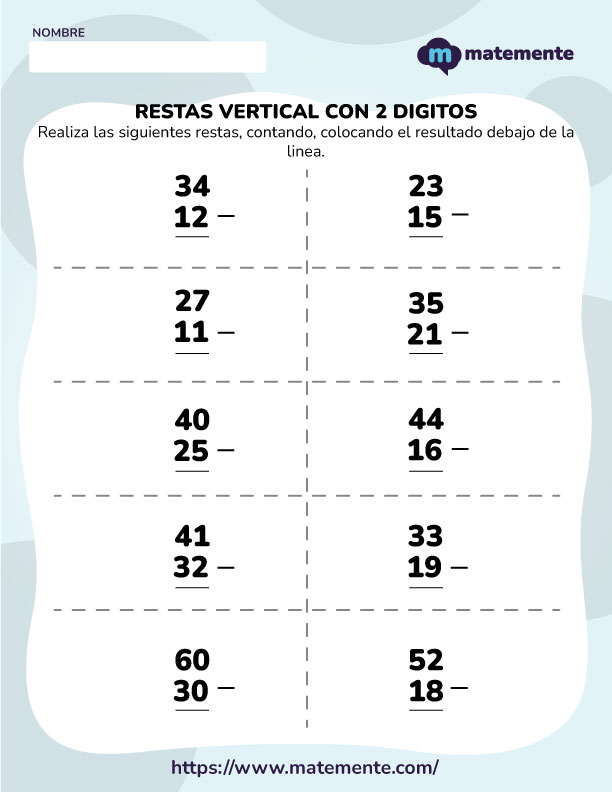 Resta vertical con 2 dígitos - 2