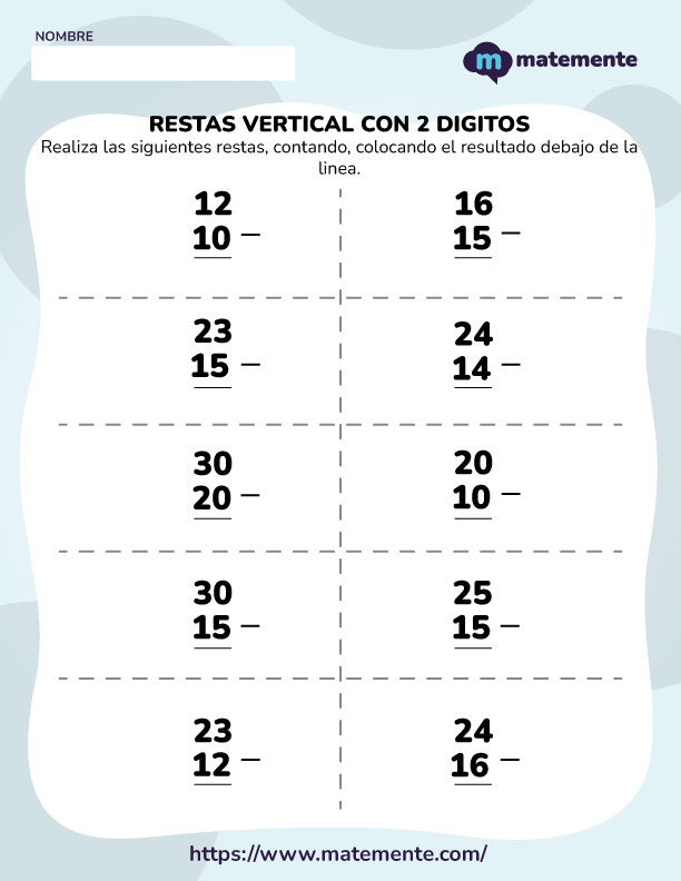 Resta vertical con 2 dígitos