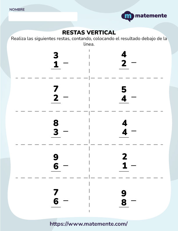 Ejercicios de resta vertical simple - 2