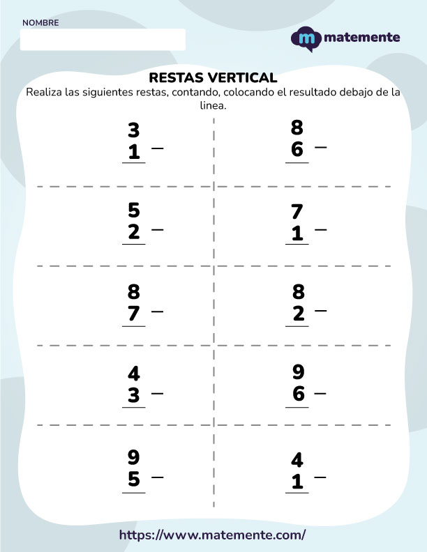 Ejercicios de resta vertical simple - 3