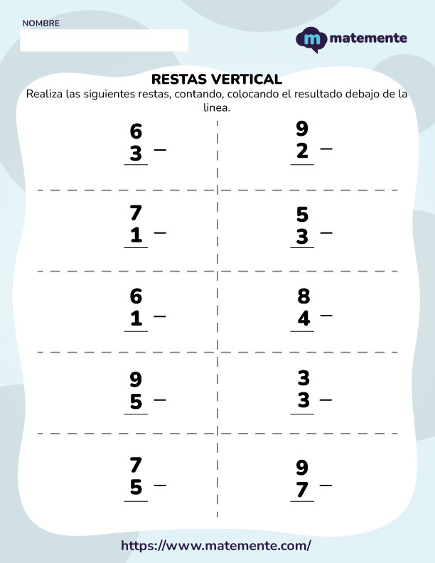 Ejercicios de resta vertical simple