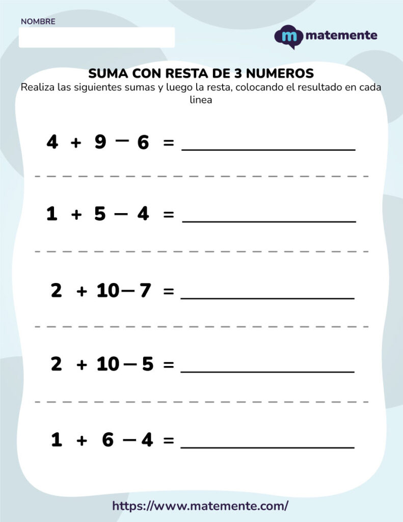 Suma con resta de 3 números - 2