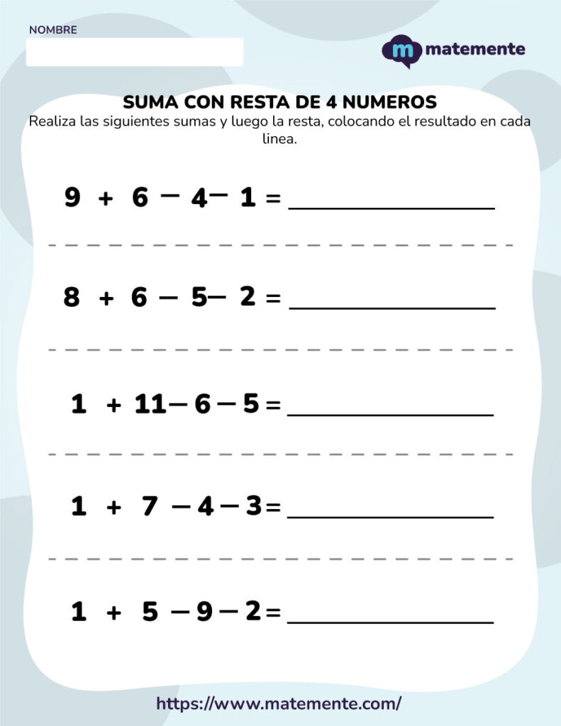 SUMA CON RESTA DE 4 NUMEROS - 2