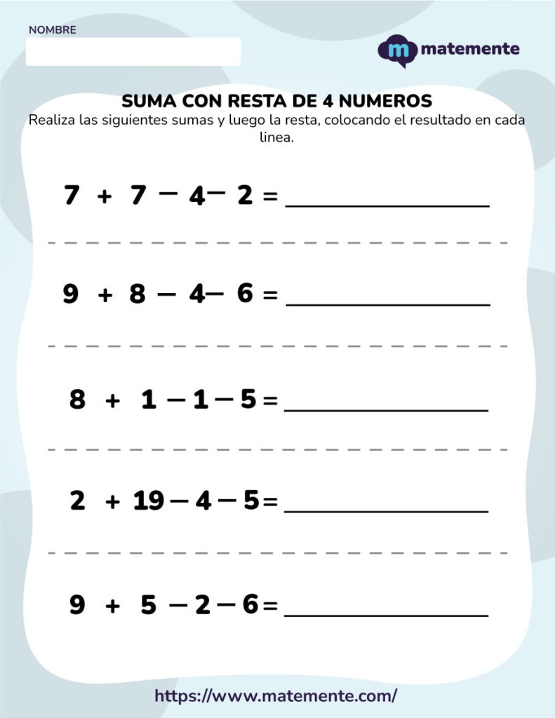 SUMA CON RESTA DE 4 NUMEROS - 3