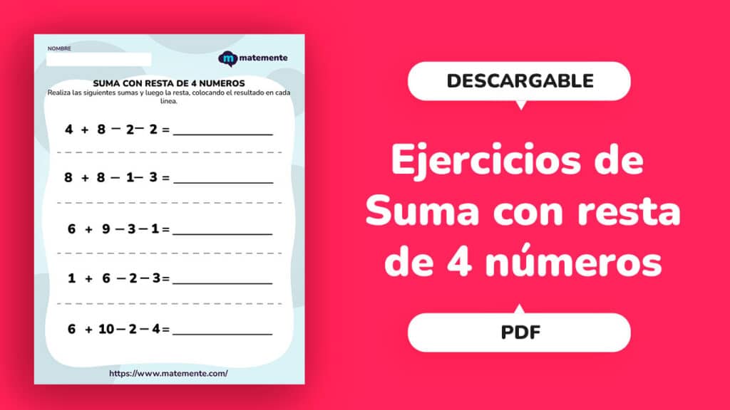 SUMA CON RESTA DE 4 NUMEROS - portada