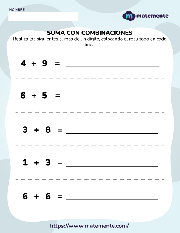 Ejercicios de Suma con combinaciones
