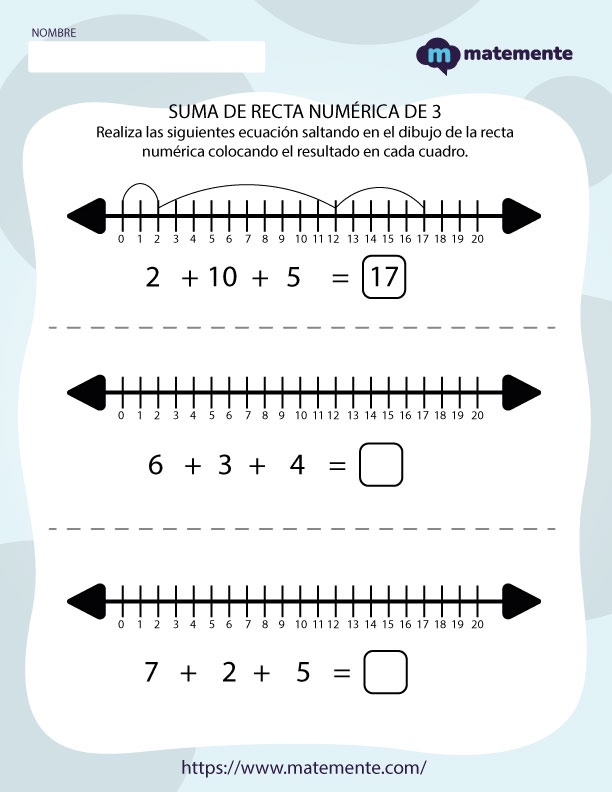sumas en recta numérica de 3