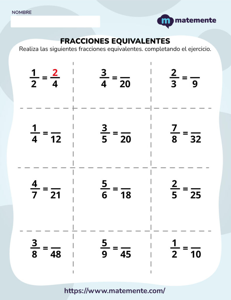 Ejercicios de Fracciones equivalentes