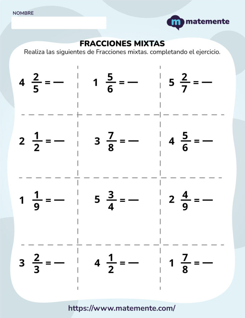 Ejercicios de fracciones mixtas 2