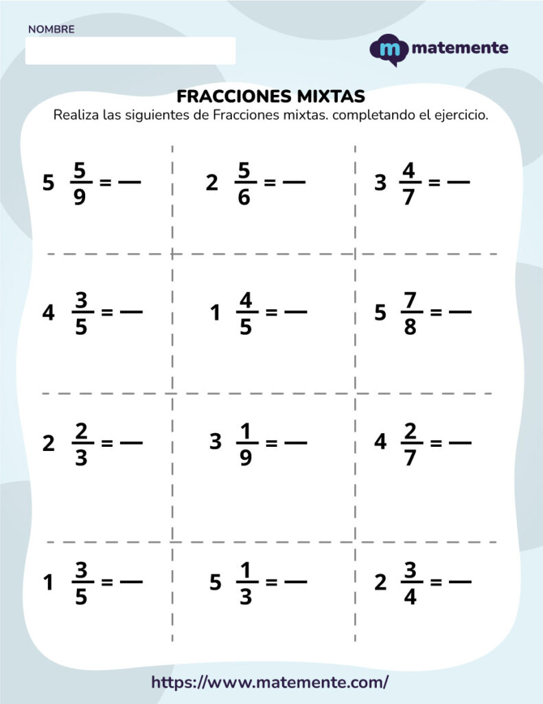 Ejercicios de fracciones mixtas 3