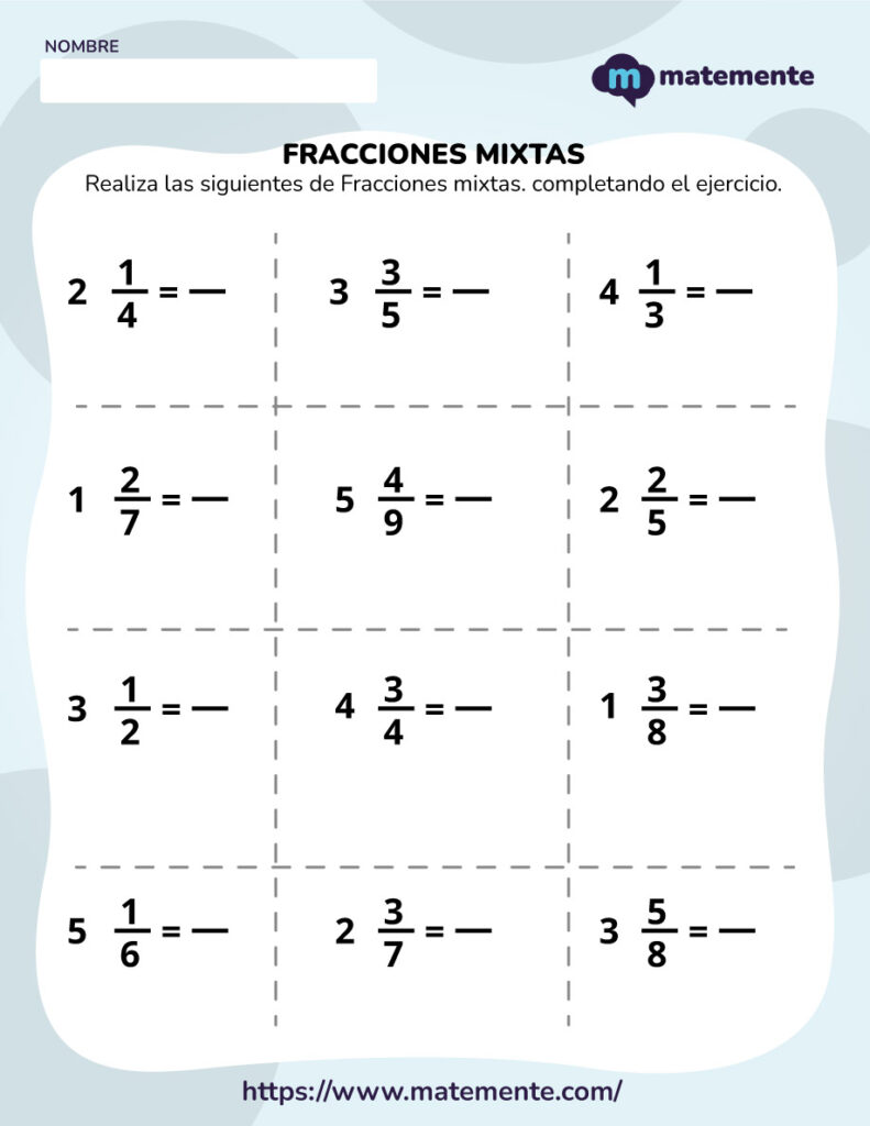 Ejercicios de fracciones mixtas 1 